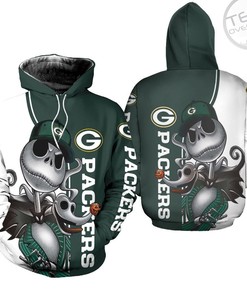 Green Bay Packers All Over Print 3D Unisex Hoodie with Jack Skellington and Zero