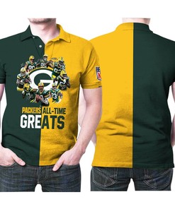 Green Bay Packers All Time Greats Players Signatures Personalized Polo Shirt with Polo Collar