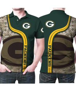 Green Bay Packers Camouflage Pattern American Flag 3D Printed Polo Shirt with All Over Print design for fans