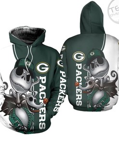 Green Bay Packers Jack Skellington and Zero All Over Print 3D Hoodie