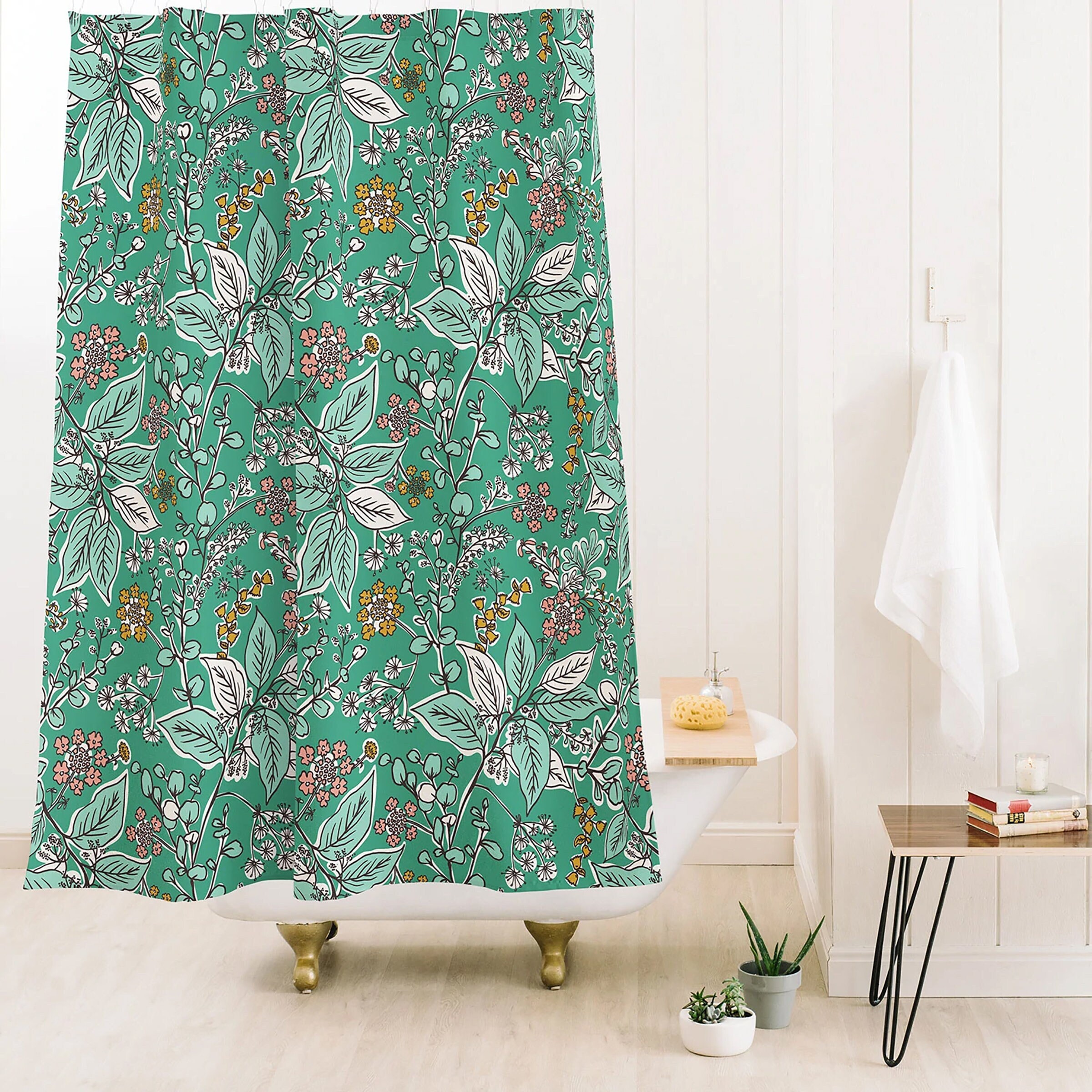 Green Botanical Fabric Boho Bath Curtain, Adds a Touch of Tranquility to Your Bathroom Decor, Shower Curtain