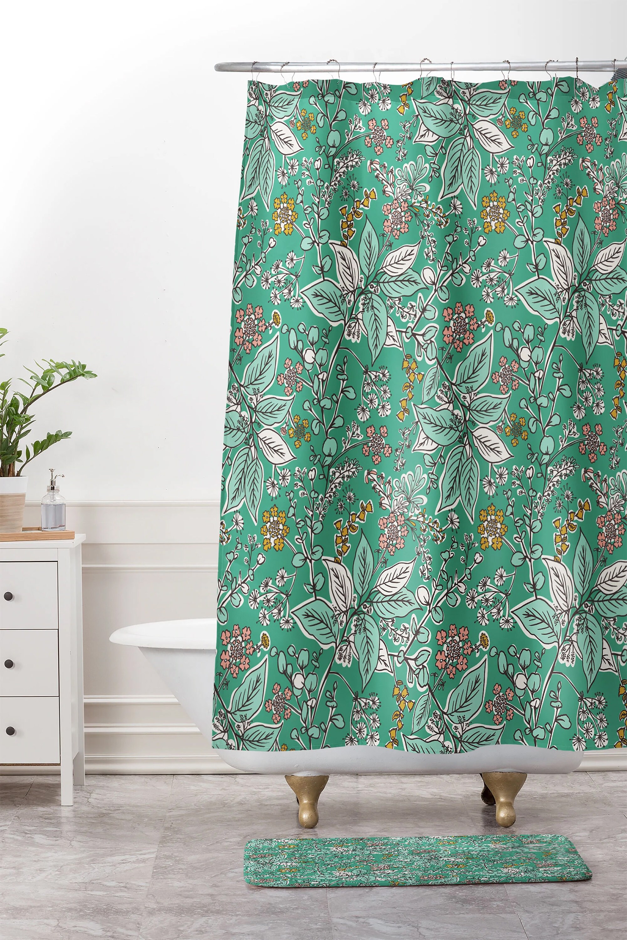 Green Botanical Fabric Boho Bath Curtain, Adds a Touch of Tranquility to Your Bathroom Decor, Shower Curtain - Image 3