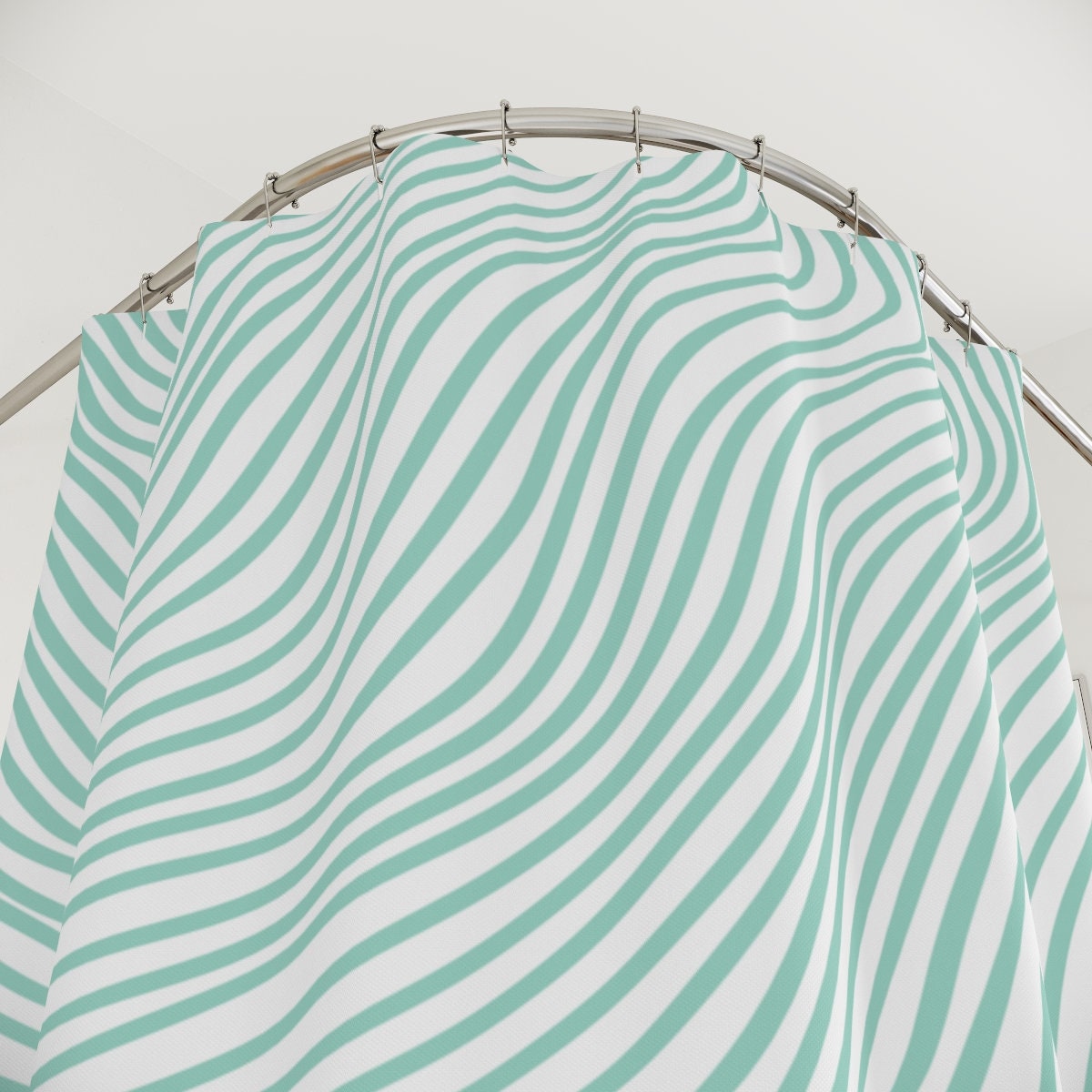 Green Brown Waves Abstract Art Shower Curtain or Mat, Minimalistic Contemporary Curtain for Apartment Bathroom Decor - Image 4