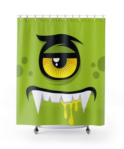 Green Eye Monster Face Shower Curtain | Kids Bathroom Shower Curtain, Travel Shower Curtain | Home Bath Decor