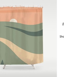 Green Field Orange Sky Sunrise Modern Art Shower Curtain - Waterproof and Extra Heavy Quality