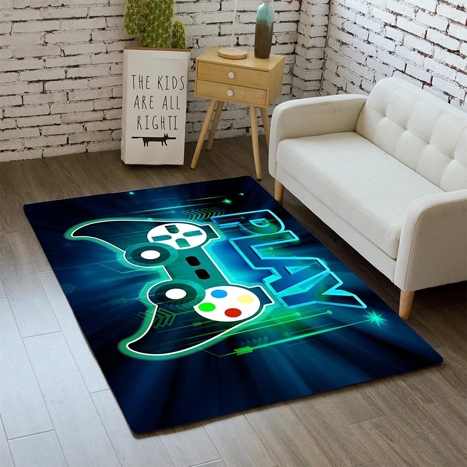 Green Gamepad Area Rugs with Play Pattern - Polyester Gaming Decor - Add a Fun Touch to Your Home - Image 2