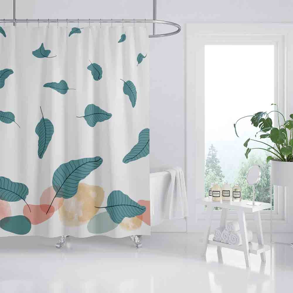 Green Leave Shower Curtain for Bathroom, Plant & Abstract Waterproof Bath Decor, Custom Sizes Available - Image 2