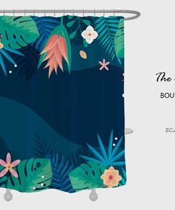 Green Leaves Flowers Shower Curtain for Boho Bathroom Decor