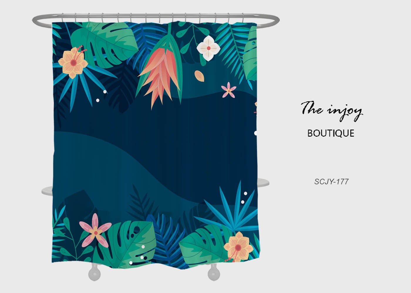 Green Leaves Flowers Shower Curtain for Boho Bathroom Decor