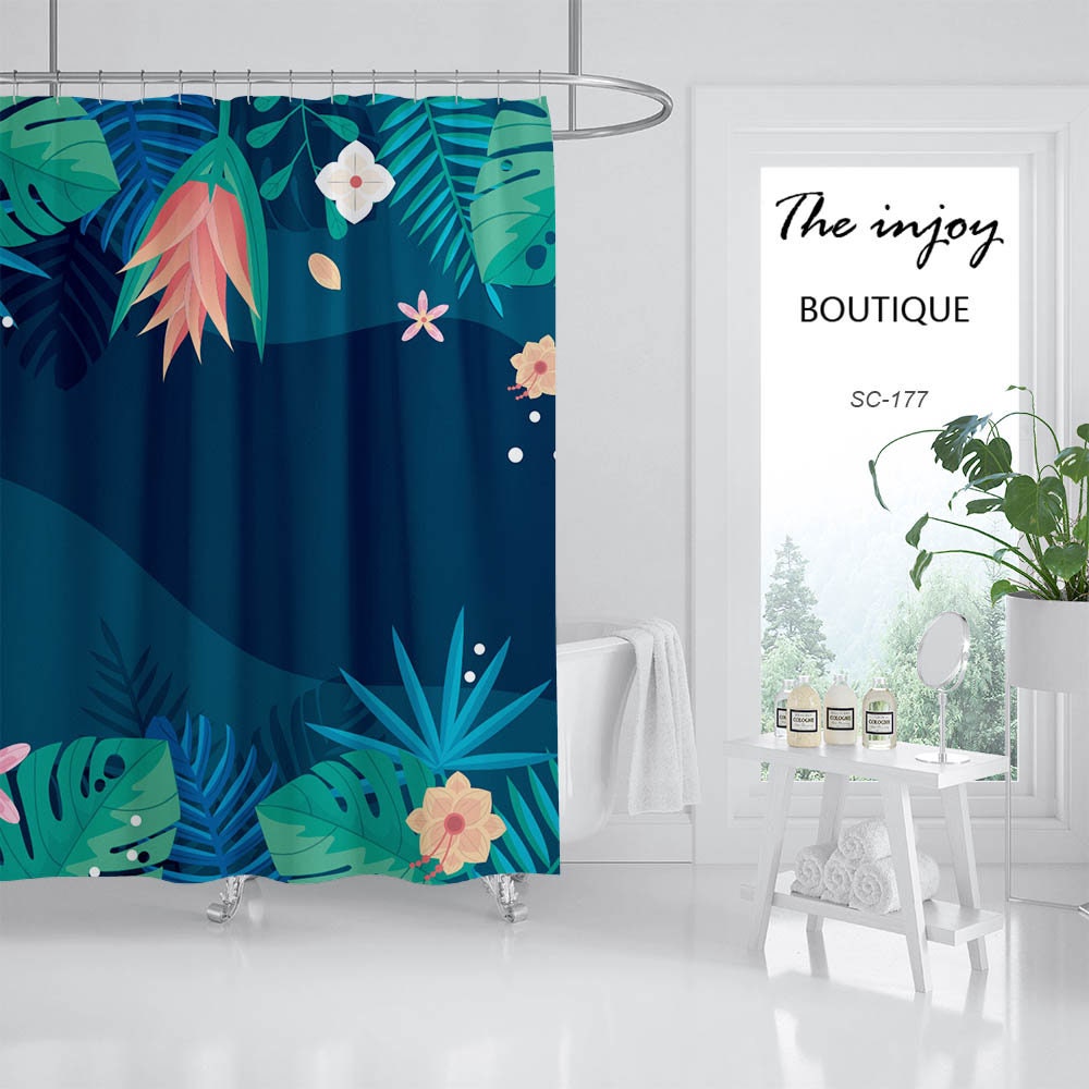Green Leaves Flowers Shower Curtain for Boho Bathroom Decor - Image 2