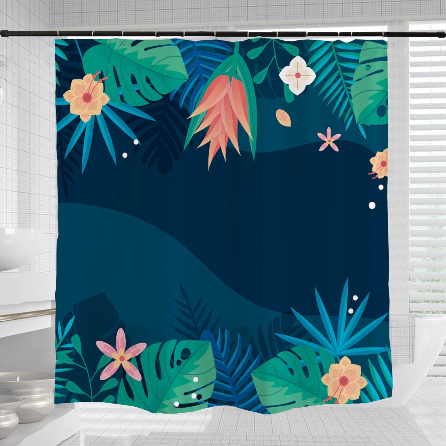 Green Leaves Flowers Shower Curtain for Boho Bathroom Decor - Image 3