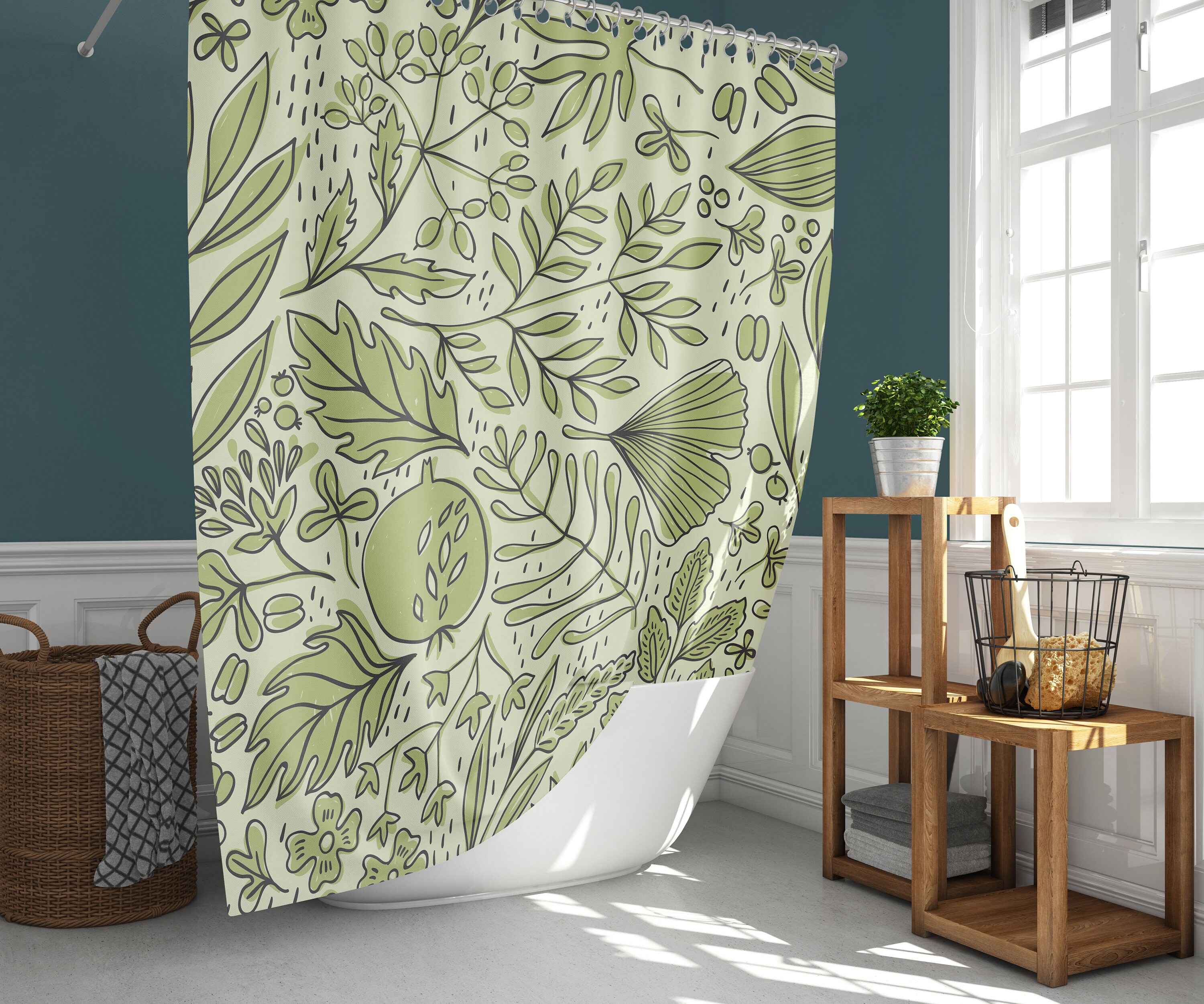 Green Leaves Shower Curtain | Botanical Foliage Floral | Autumn Fall Home Bath Decor | Best Shower Curtains