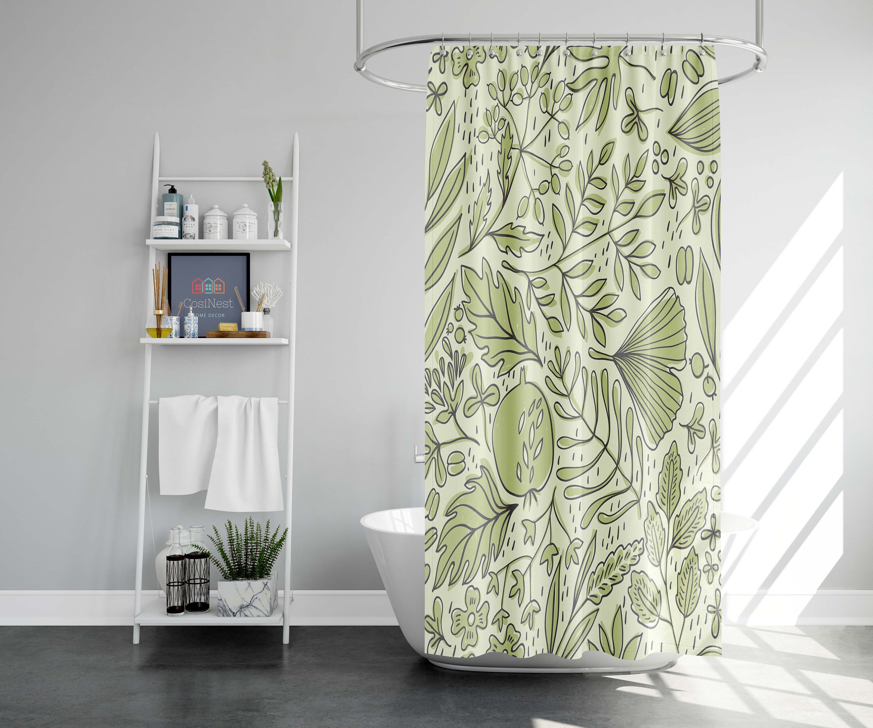 Green Leaves Shower Curtain | Botanical Foliage Floral | Autumn Fall Home Bath Decor | Best Shower Curtains - Image 2