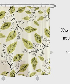 Green Leaves Shower Curtain with Hooks - Heavy Duty Polyester Fabric - Waterproof and Durable