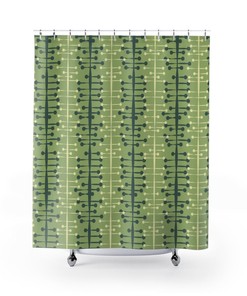 Green Mid Century Modern Shower Curtain | Retro Bathroom Decor | 1960s Bathroom Decor | Guest Bathroom Decor