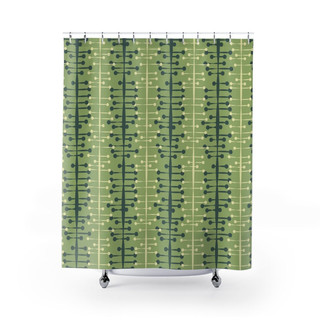 Green Mid Century Modern Shower Curtain | Retro Bathroom Decor | 1960s Bathroom Decor | Guest Bathroom Decor