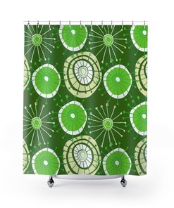 Green Mid Century Modern Shower Curtain for Retro Bathroom