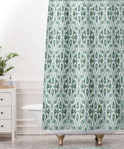Green Moroccan Boho Geometric Shower Curtain / Fabric Bath Curtain / Vintage-Inspired