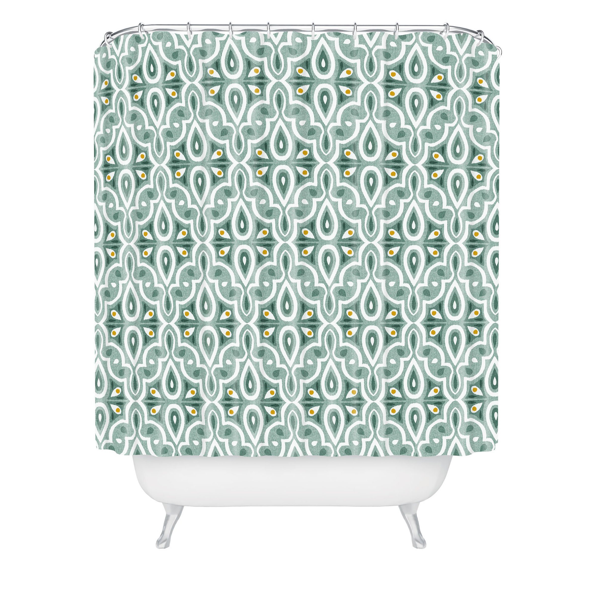 Green Moroccan Boho Geometric Shower Curtain / Fabric Bath Curtain / Vintage-Inspired - Image 2