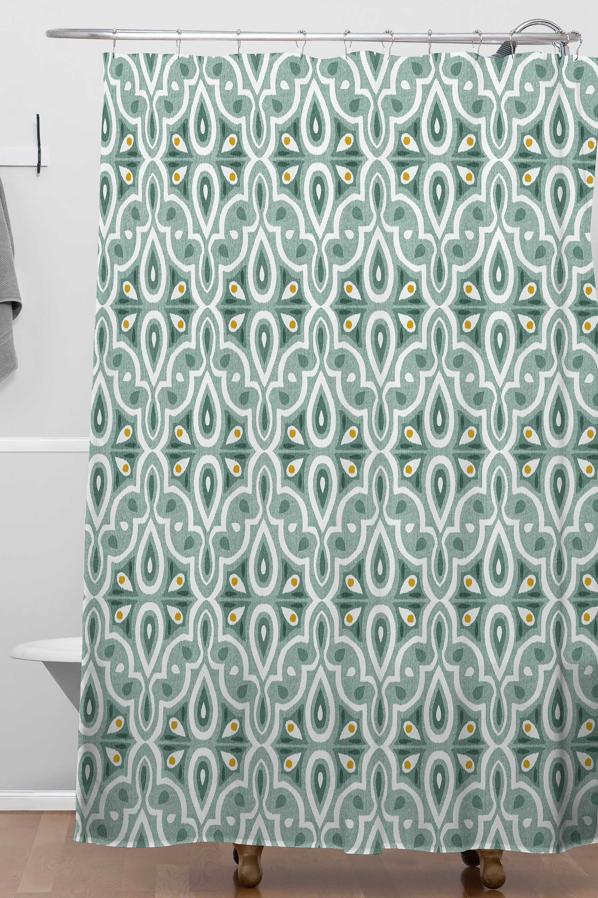 Green Moroccan Boho Geometric Shower Curtain / Fabric Bath Curtain / Vintage-Inspired - Image 3