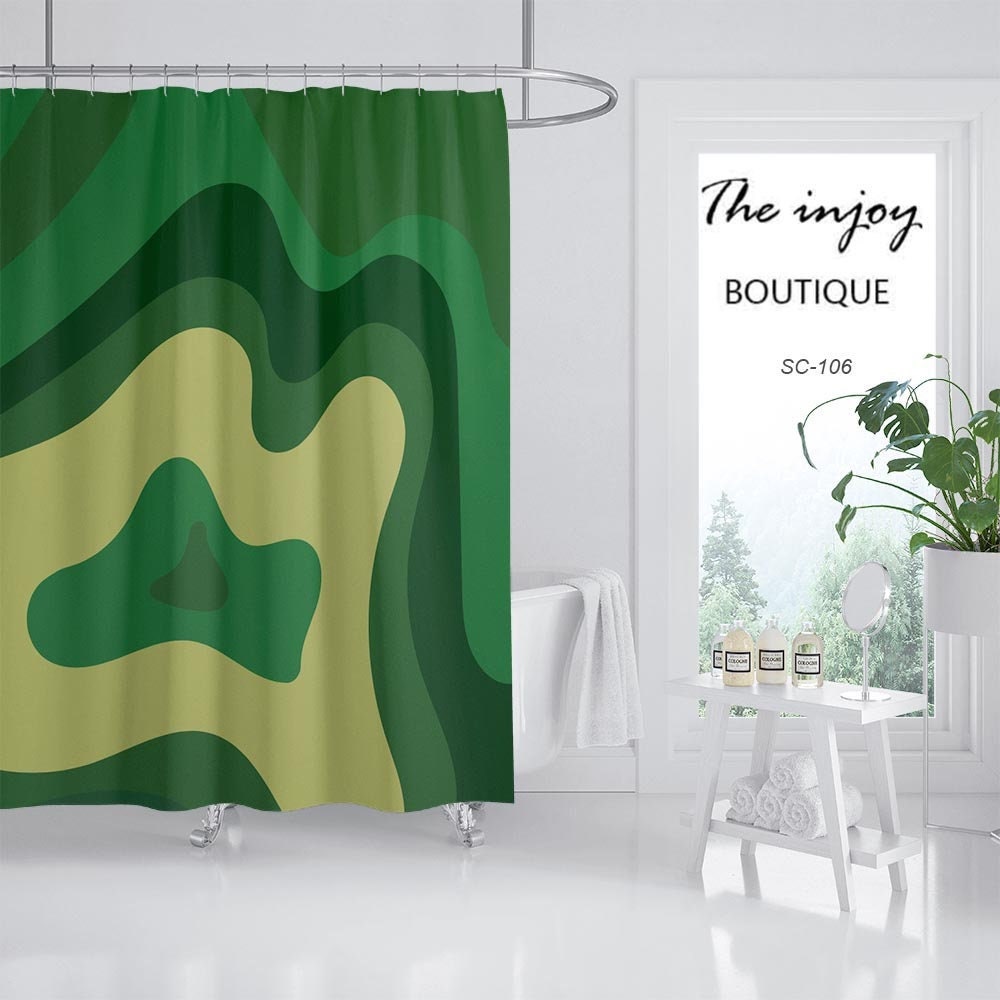 Green Mountain Shower Curtain, Natural Landscape Waterproof Bathroom Curtain, Customizable Size with Hooks