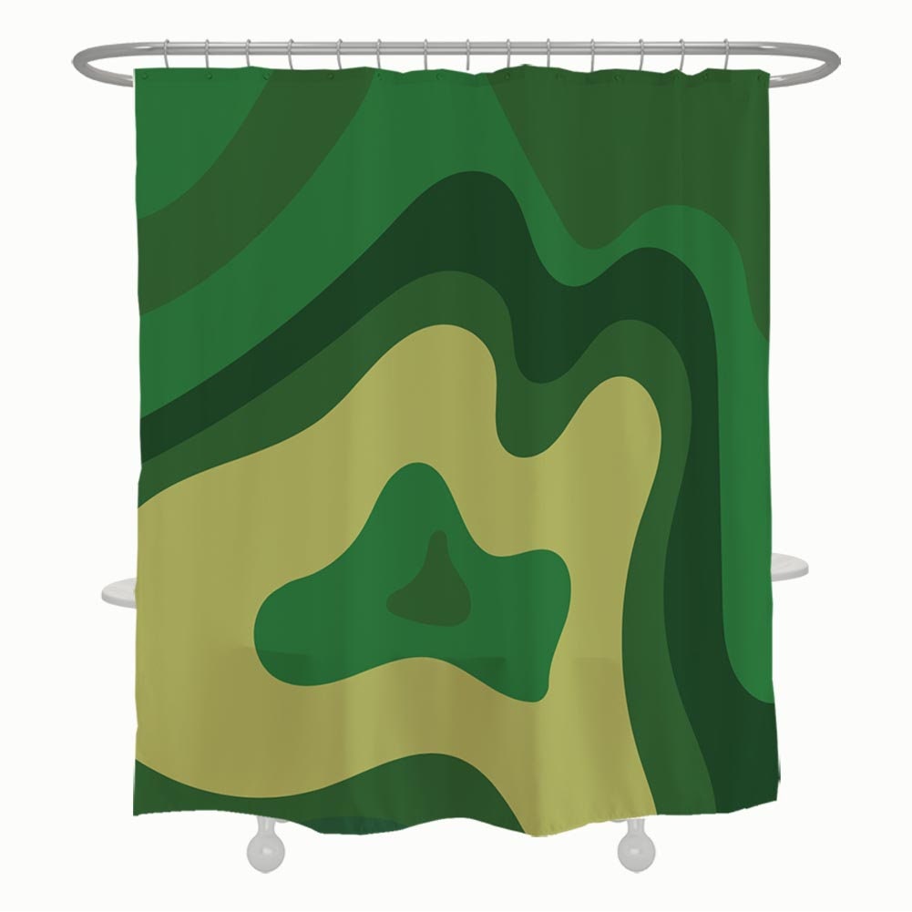 Green Mountain Shower Curtain, Natural Landscape Waterproof Bathroom Curtain, Customizable Size with Hooks - Image 2