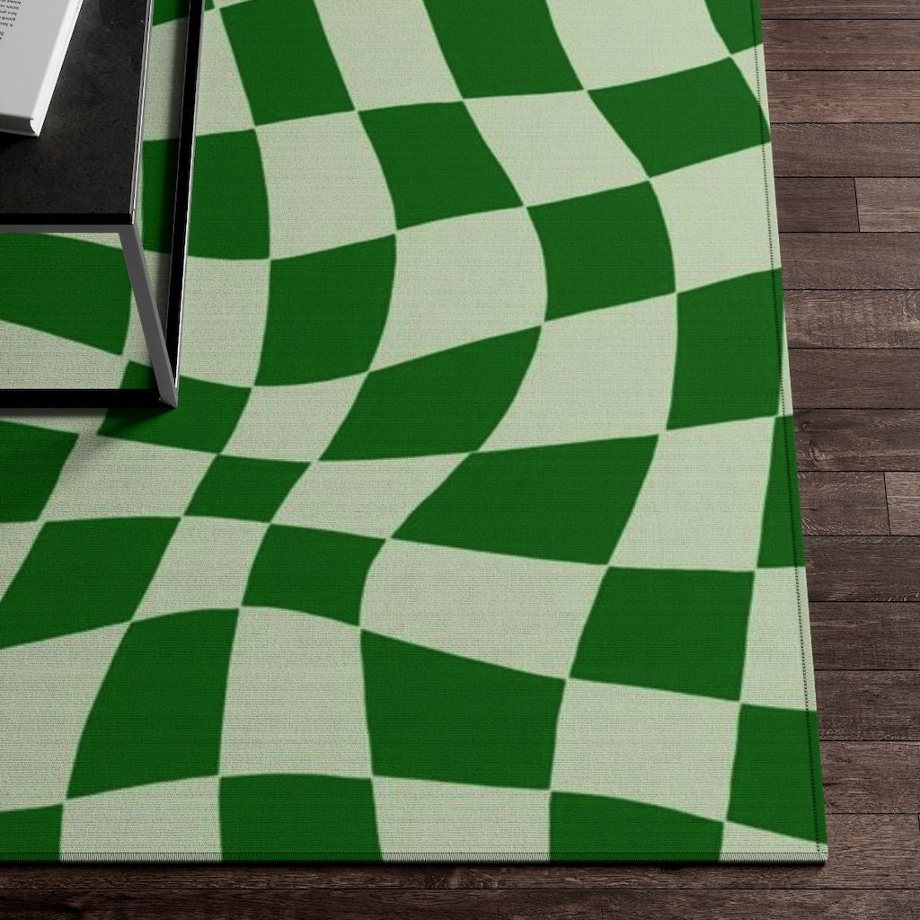 Green Pastel Checkered Aesthetic Rug with Non-Slip Floor Mat for Soft Living Room or Kids Room Decor - Image 2