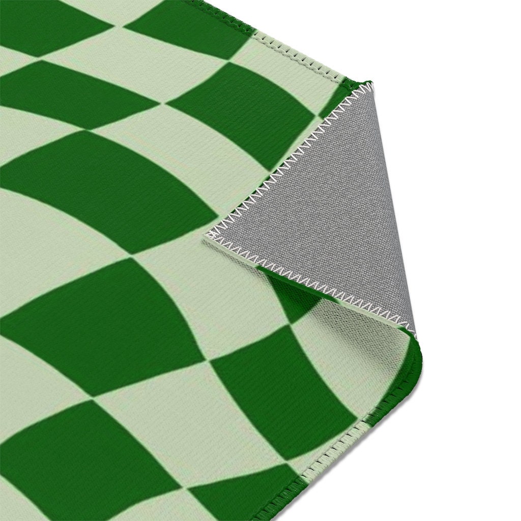 Green Pastel Checkered Aesthetic Rug with Non-Slip Floor Mat for Soft Living Room or Kids Room Decor - Image 3