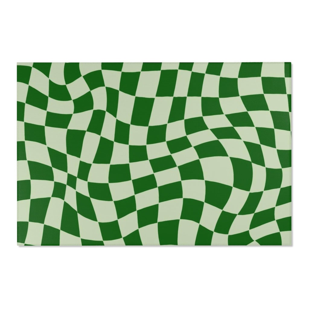 Green Pastel Checkered Aesthetic Rug with Non-Slip Floor Mat for Soft Living Room or Kids Room Decor - Image 4