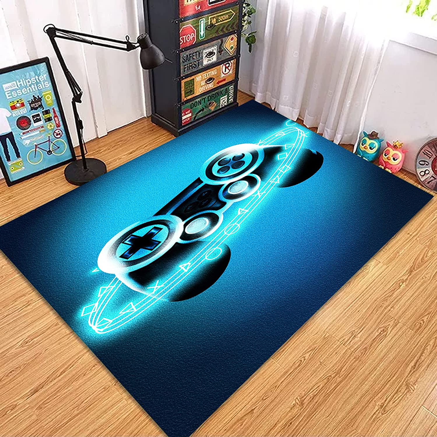 Green Patterned Gamer Gamepad Controller Area Rug for Boys Room Decor - Image 2