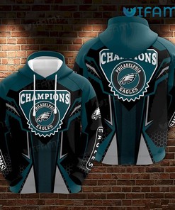 Green Philadelphia Eagles Champions Logo 3D Hoodie with Custom Print