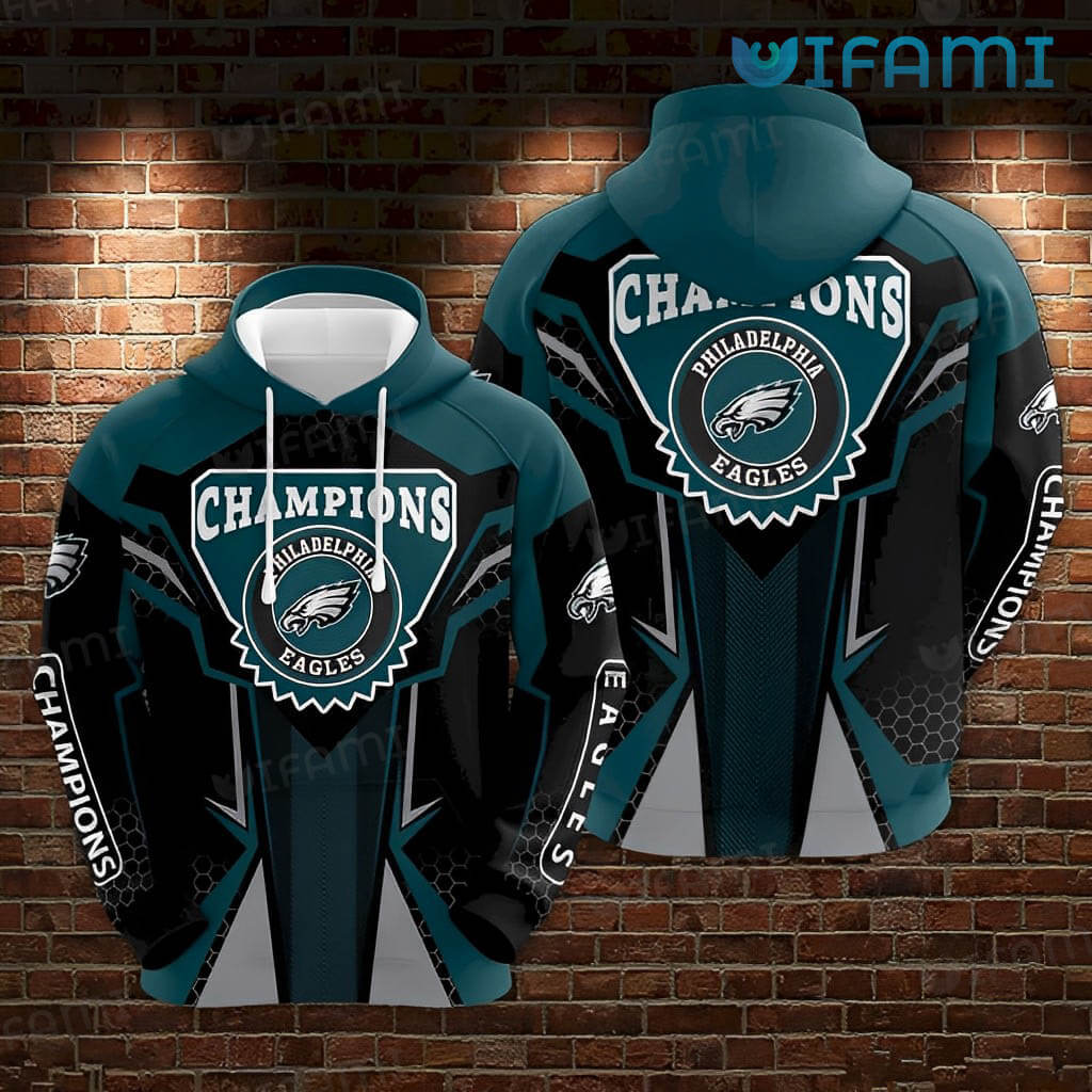 Green Philadelphia Eagles Champions Logo 3D Hoodie with Custom Print