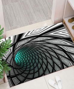 Green Ray Vortex Trippy Floor Mat - Discovering the Surreal and Mesmerizing Power of 3D Optical Illusion Design