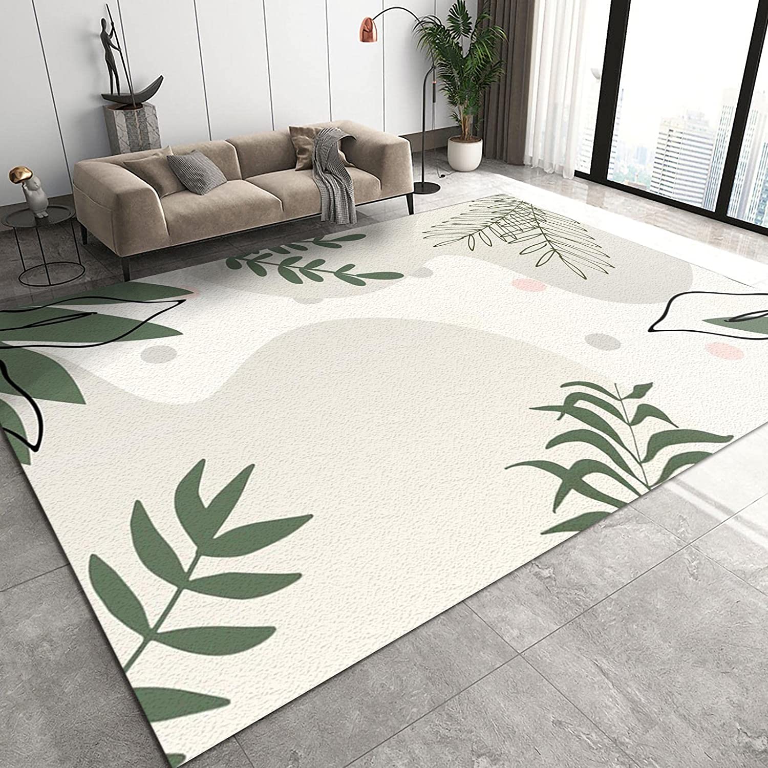 Green Small Fresh Branches Thick Soft Plush Area Rugs, Machine Washable Breathable Durable Mat with Vintage 70s Style - Image 2