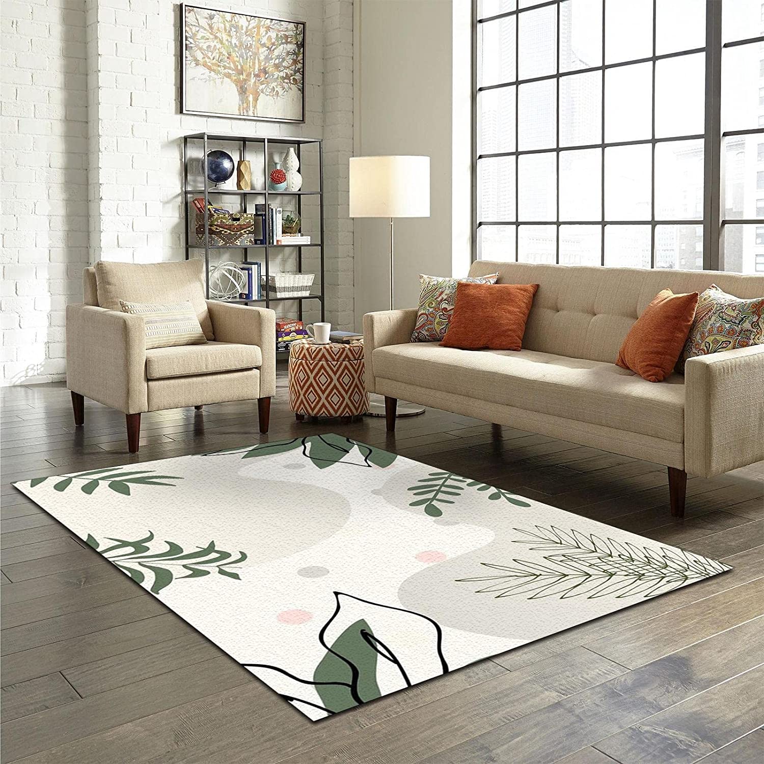Green Small Fresh Branches Thick Soft Plush Area Rugs, Machine Washable Breathable Durable Mat with Vintage 70s Style - Image 3