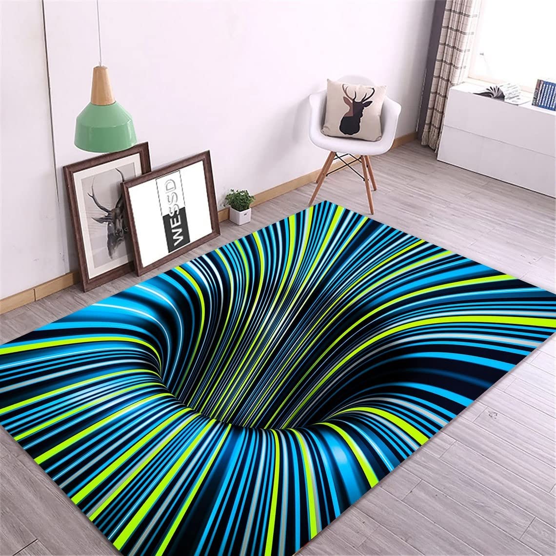 Green White Gray Graffiti Geometry Area Carpet - Fluffy Soft Machine Washable Breathable and Durable