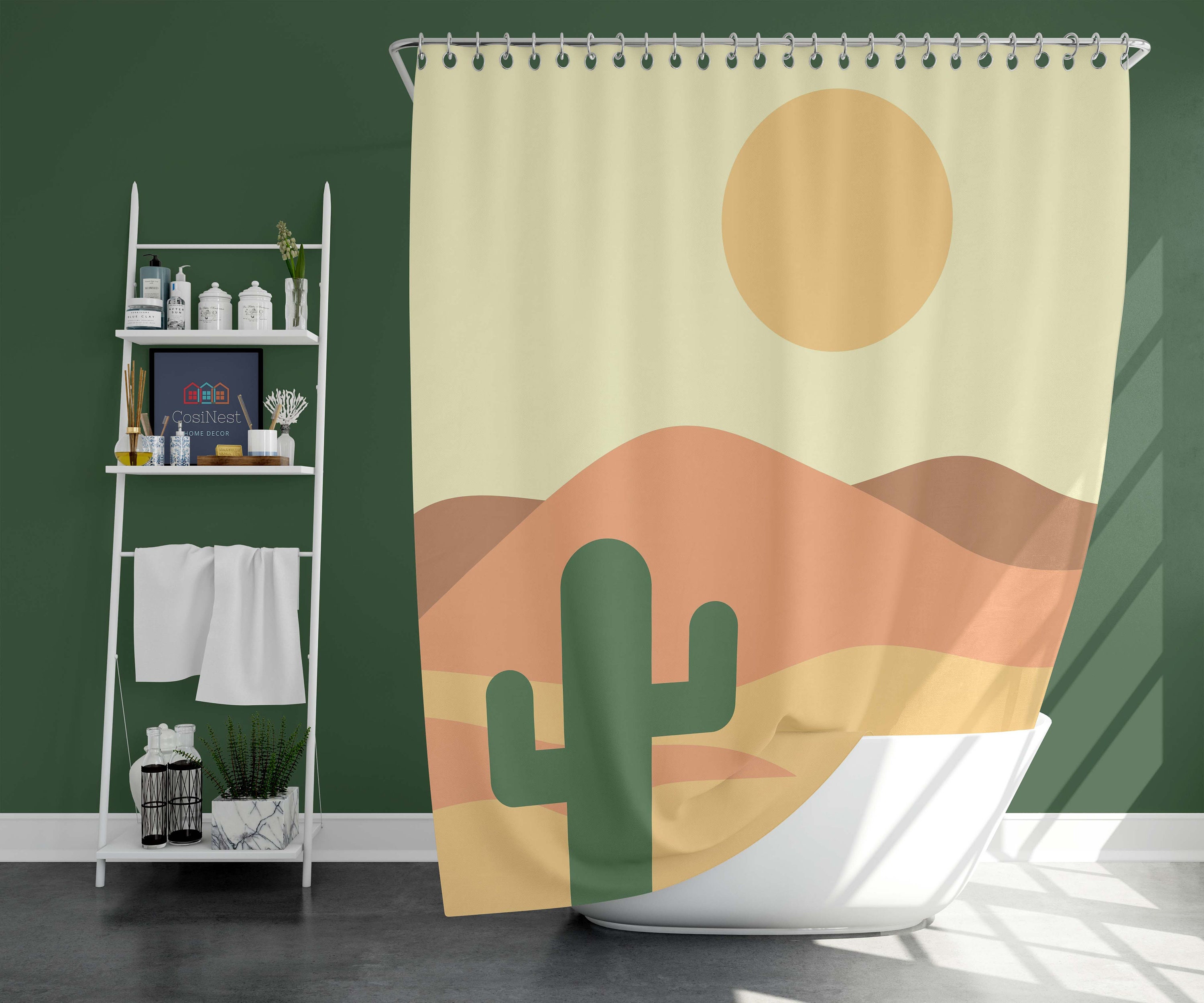 Green cacti flora botanical Shower Curtain | Cactus in the desert fabric Bathroom Curtain