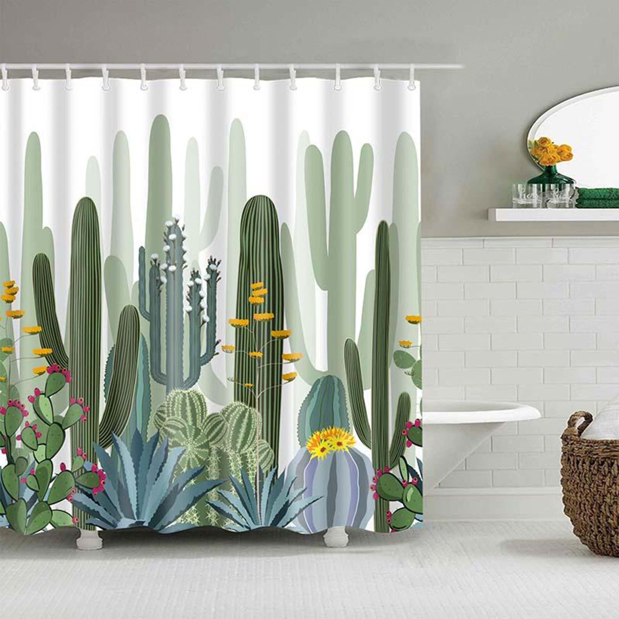 Green cacti trees flora botanical Shower Curtain | Cactus desert plants fabric Bathroom Curtain