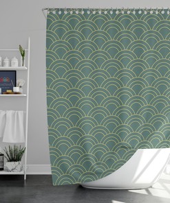 Green coastal beach themed Shower Curtain | Ocean wave Japanese classic fabric Bathroom Curtain & Mat House gift