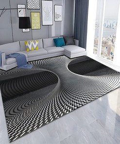 Grey 3D Swirl Illusion Rug - A Contemporary Geometric Optical Anti-Skid Floor Mat for Living Room Decor
