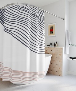 Grey Brown Waves Abstract Art Shower Curtain or Mat, Minimalistic Contemporary Curtain for Apartment Bathroom