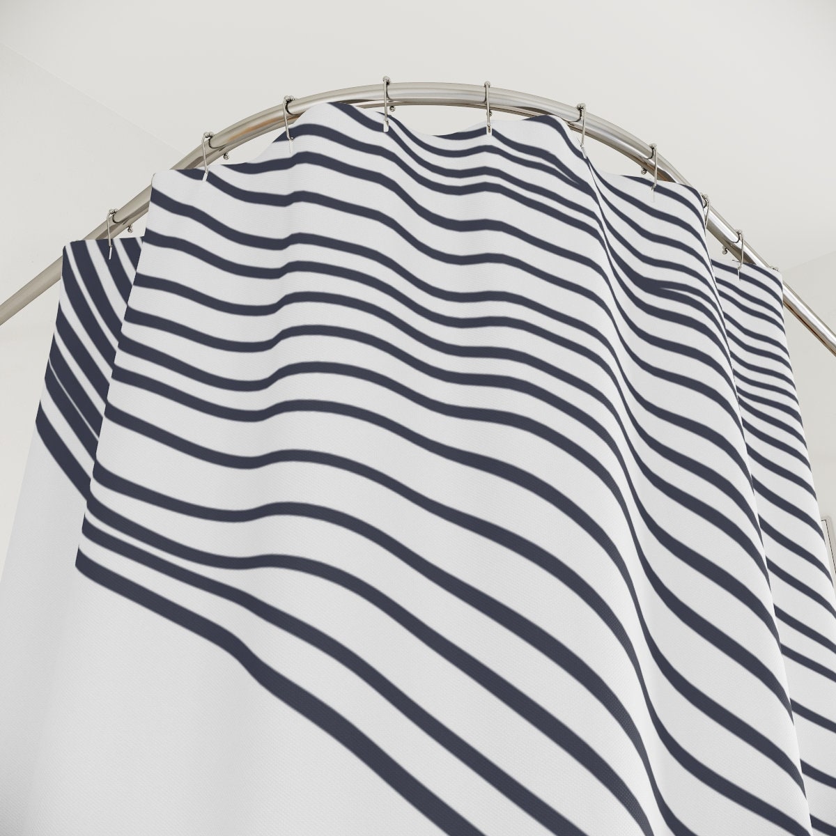 Grey Brown Waves Abstract Art Shower Curtain or Mat, Minimalistic Contemporary Curtain for Apartment Bathroom - Image 3