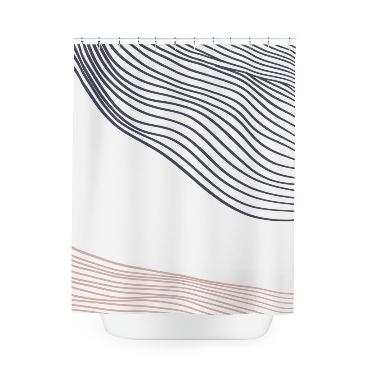 Grey Brown Waves Abstract Art Shower Curtain or Mat, Minimalistic Contemporary Curtain for Apartment Bathroom - Image 4