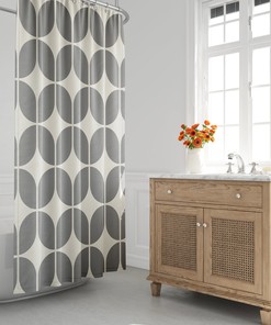 Grey and Beige Minimalist Abstract Geometric Mid Century Modern Shower Curtain - Retro Bath Decor for the 1970s