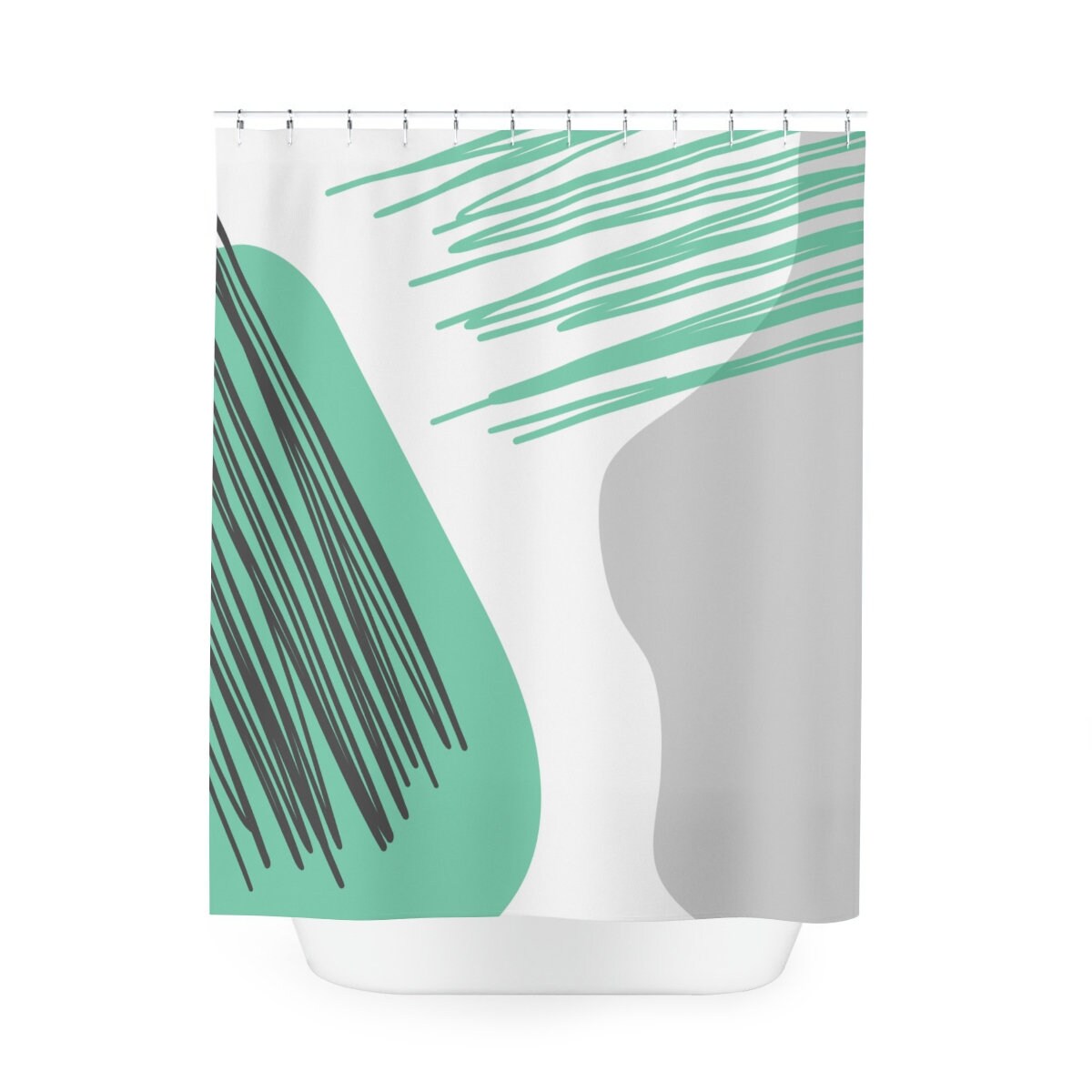 Grey and Mint Circles Abstract Art Shower Curtain or Mat, Contemporary Minimalistic Curtain for Apartment Bathroom - Image 3