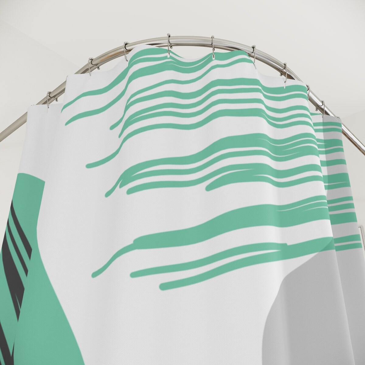 Grey and Mint Circles Abstract Art Shower Curtain or Mat, Contemporary Minimalistic Curtain for Apartment Bathroom - Image 4