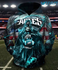 Grim Reaper Football USA Flag Philadelphia Eagles 3D Hoodie with Custom Design