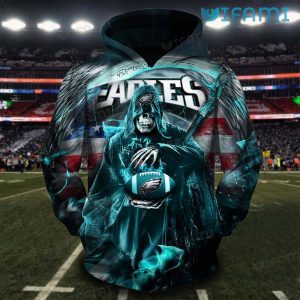 Grim Reaper Football USA Flag Philadelphia Eagles 3D Hoodie with Custom Design - Image 2