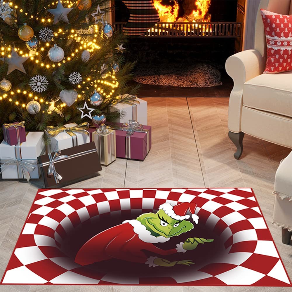 Grinch Christmas Decoration IllusionRug - A Lively and Fun 3D Stereo Floor Mat for Indoor/Outdoor Use
