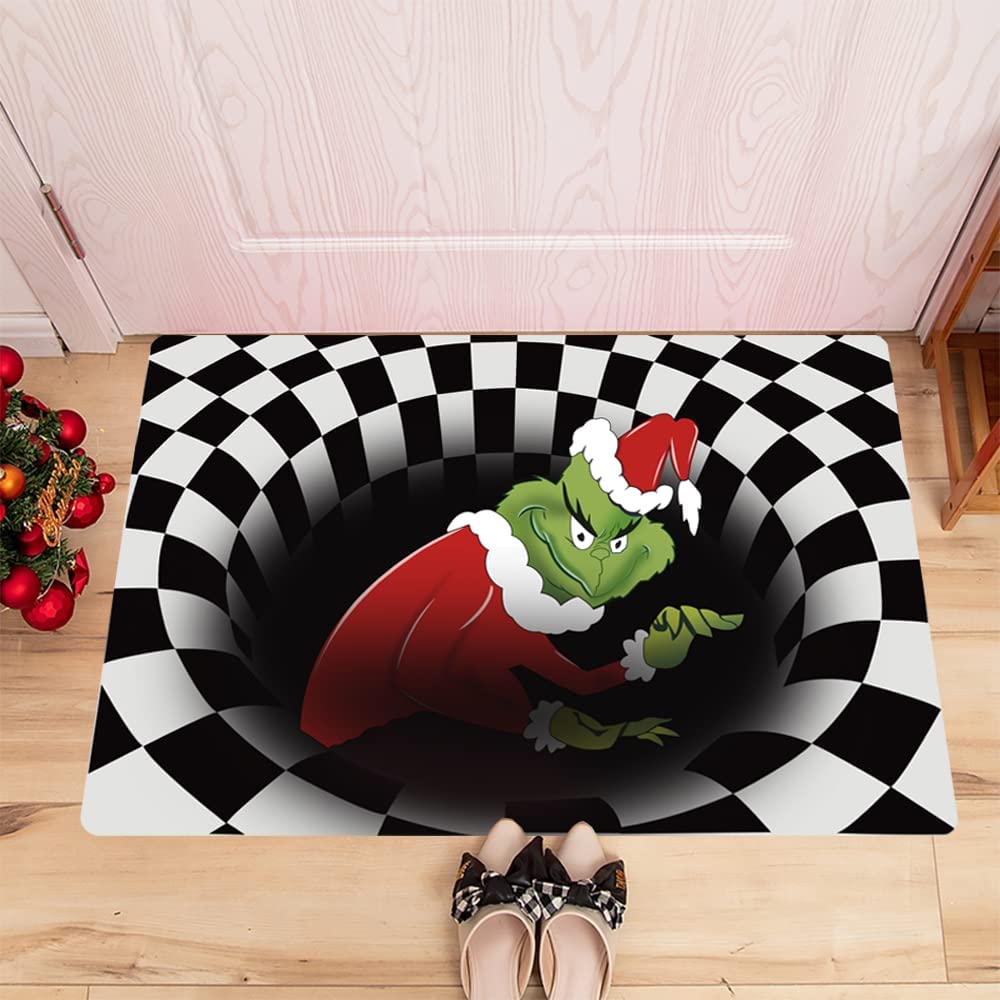 Grinch Christmas Decoration IllusionRug - A Lively and Fun 3D Stereo Vortex Floor Mat